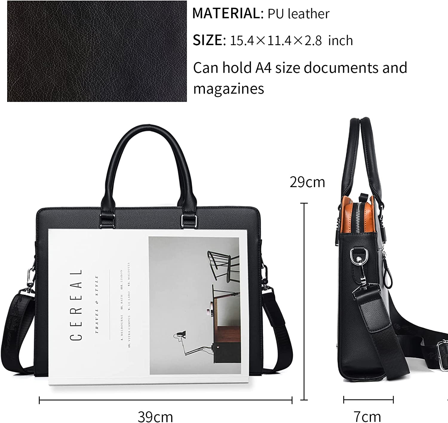 FSD.WG]Business Bag Leather Briefcase Shoulder Laptop Business Bag for Men - Image 4